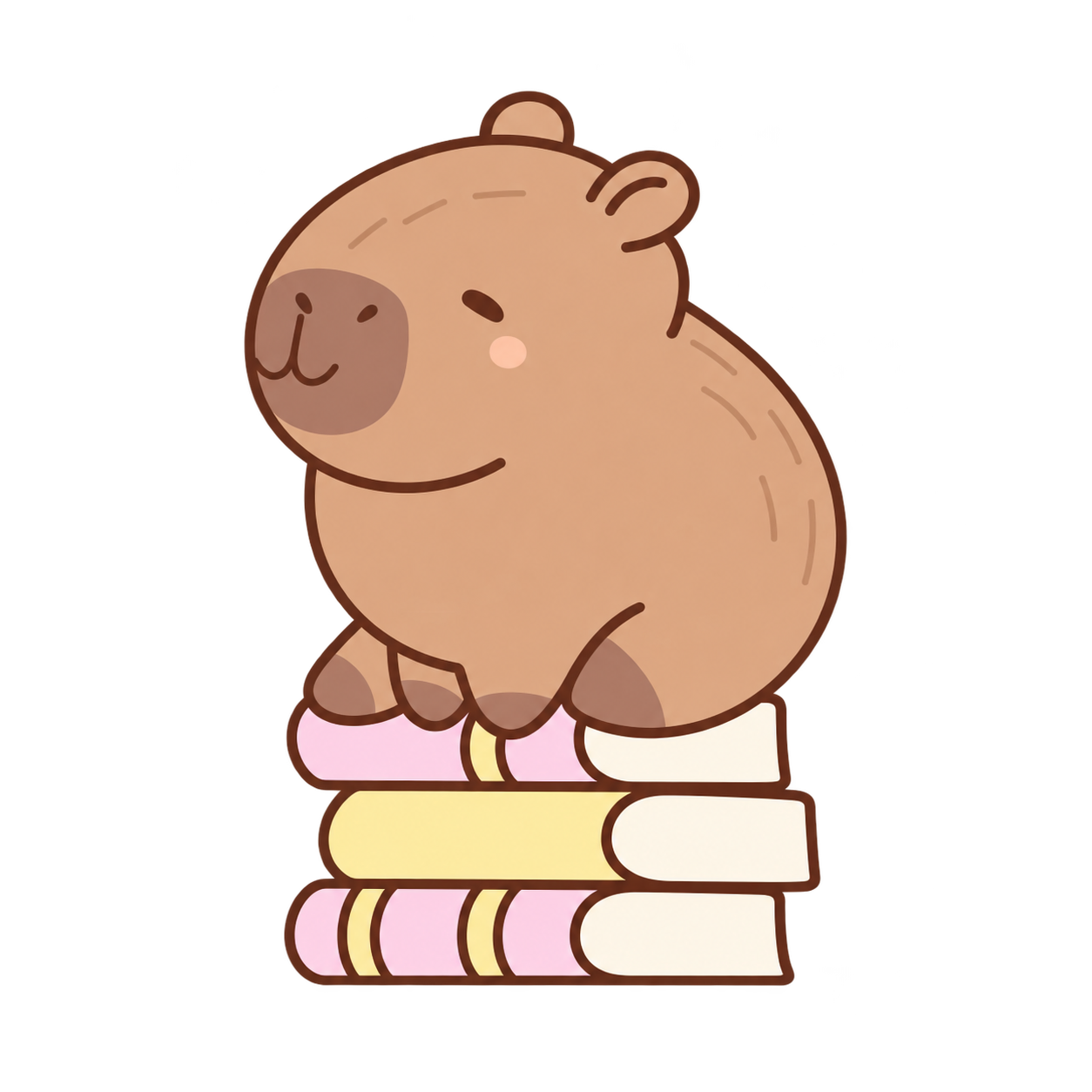 Book Buddy, a friendly capybara sitting on a stack of books